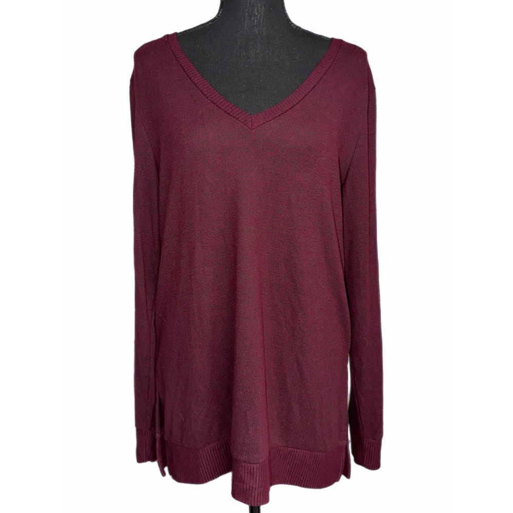 Lucky Brand Womens Burgundy V-Neck Long Sleeve Tunic Sweater Size Medium